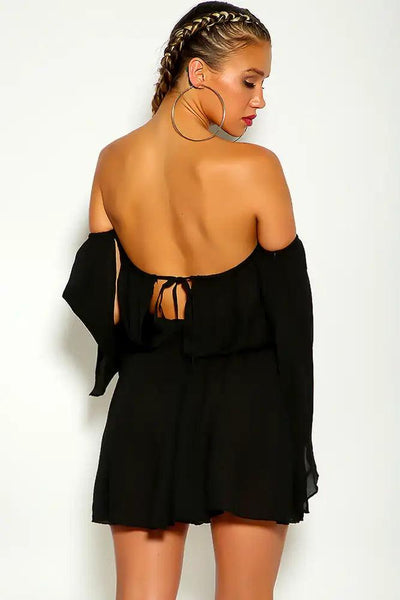 Black Off The Shoulder Sexy Flowy Party Dress - AMIClubwear