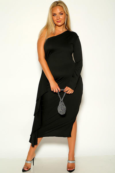 Black Off The Shoulder Sexy Plus Size Cocktail Dress - AMIClubwear