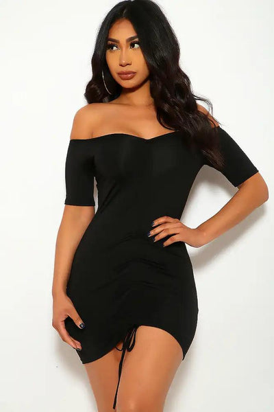 Black Off The Shoulder Short Sleeve Party Dress - AMIClubwear