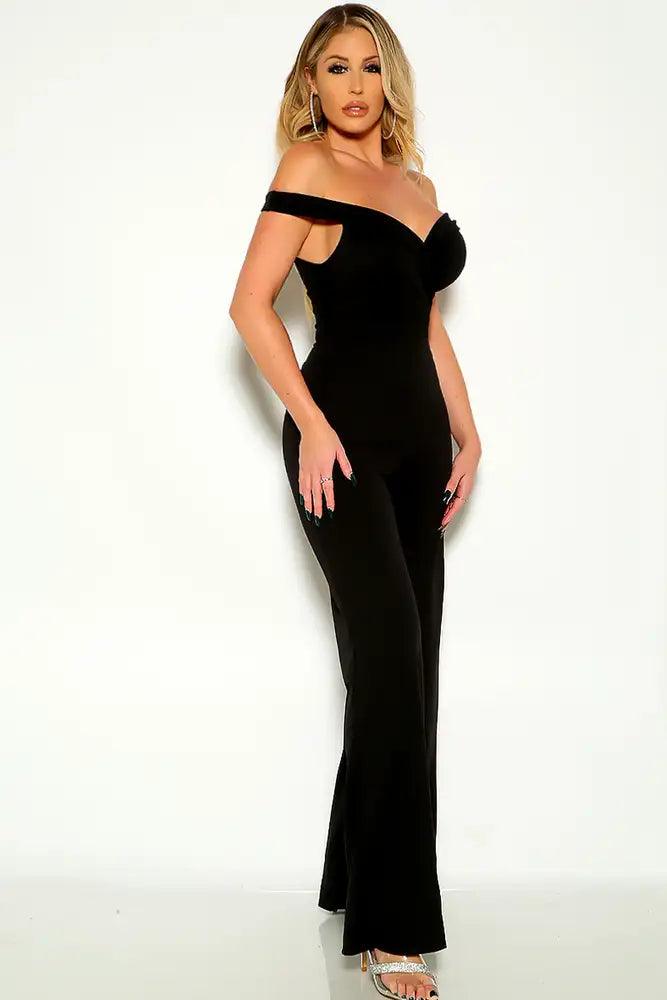 Black Off The Shoulder Sweetheart Neckline Sexy Jumpsuit - AMIClubwear