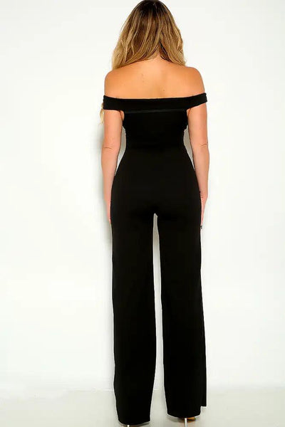 Black Off The Shoulder Sweetheart Neckline Sexy Jumpsuit - AMIClubwear