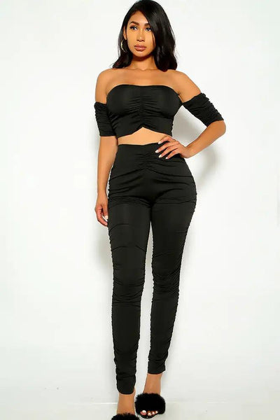 Black Off the Shoulder Two Piece Outfit - AMIClubwear