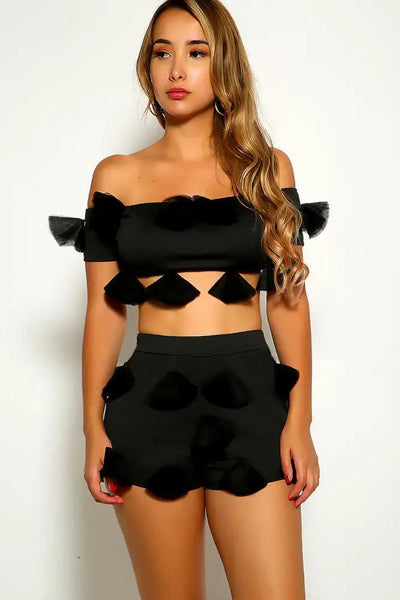 Black Off The Shoulder Two Piece Outfit - AMIClubwear