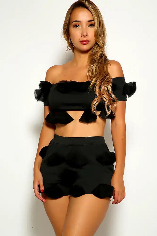 Black Off The Shoulder Two Piece Outfit - AMIClubwear