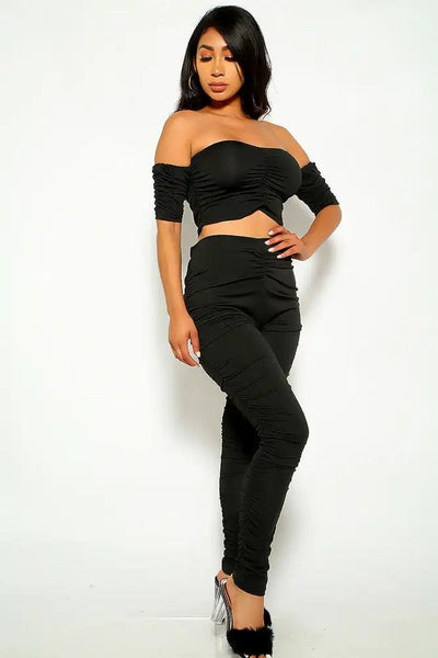 Black Off the Shoulder Two Piece Outfit - AMIClubwear