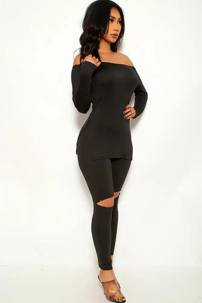 Black Off The Shoulder Two Piece Outfit - AMIClubwear