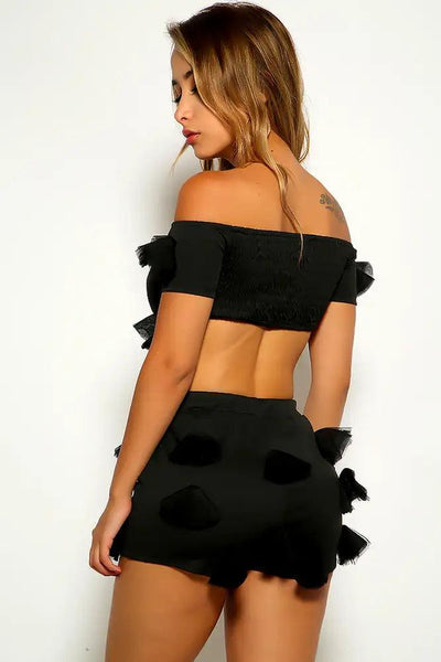 Black Off The Shoulder Two Piece Outfit - AMIClubwear