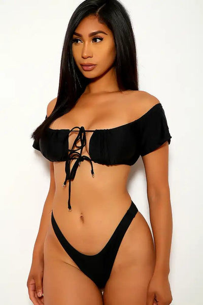 Black Off The Shoulder Two Piece Swimsuit - AMIClubwear