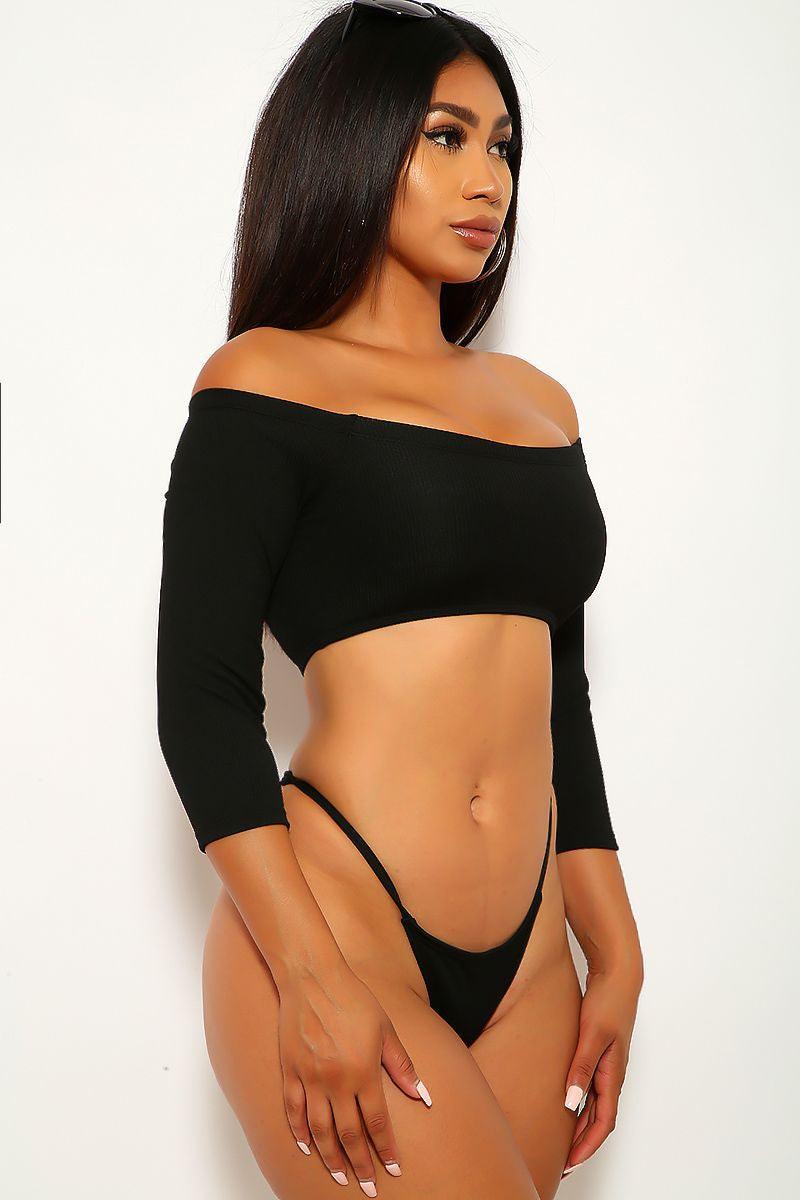 Black Off The Shoulder Two Piece Swimsuit - AMIClubwear