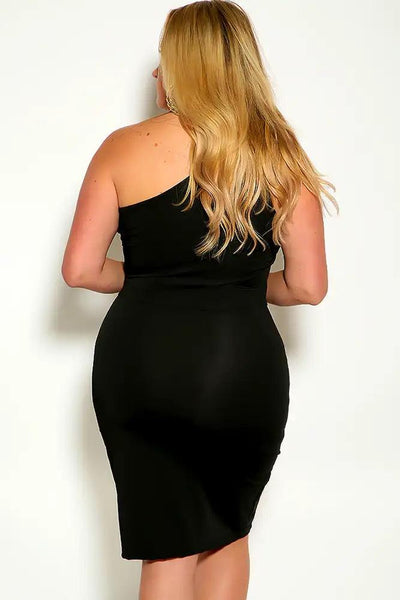 Black One Shoulder Cut Out Plus Size Party Dress - AMIClubwear