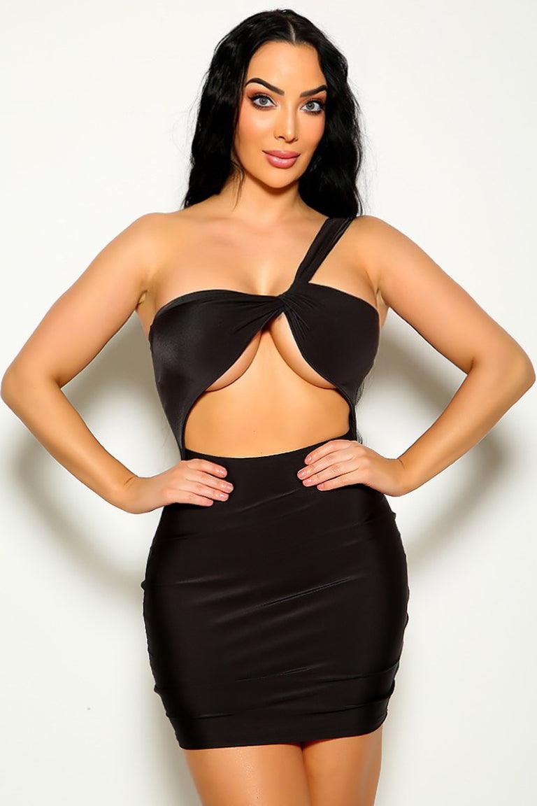 Black One Shoulder Cut Out Sexy Mini Party Dress - AMIClubwear