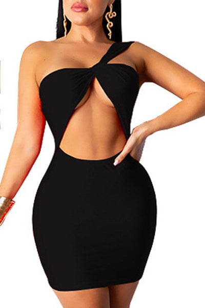 Black One Shoulder Cut Out Sexy Mini Party Dress - AMIClubwear
