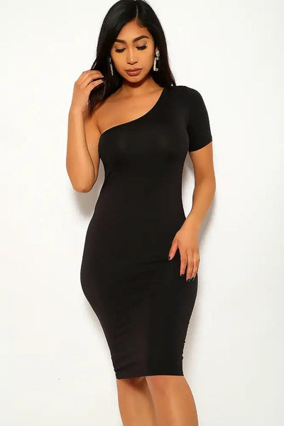 Black One Shoulder Party Dress - AMIClubwear