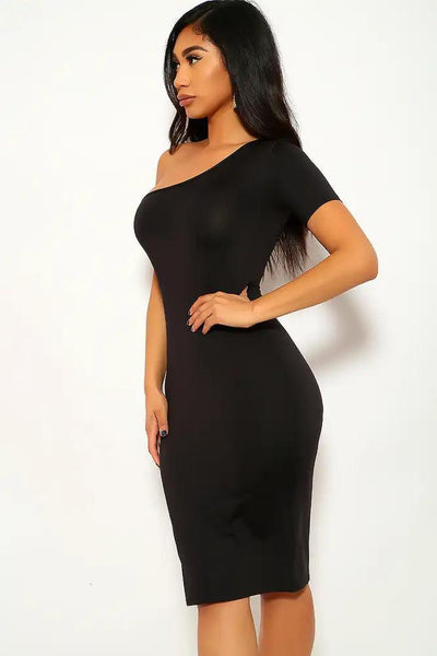 Black One Shoulder Party Dress - AMIClubwear