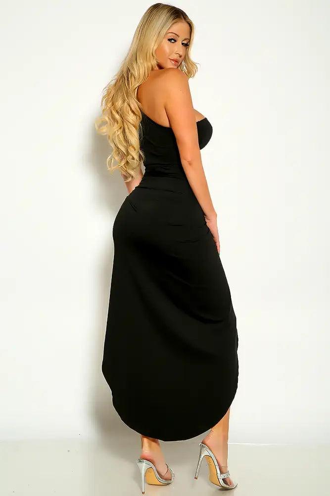 Black One Shoulder Sleeveless Knotted Two Piece Dress - AMIClubwear