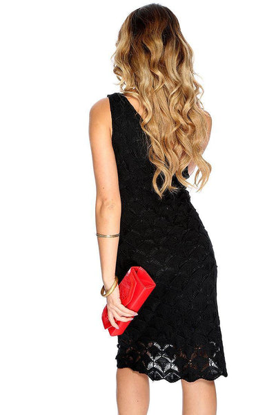 Black One Shoulder Strap Knitted Detailing Party Dress - AMIClubwear