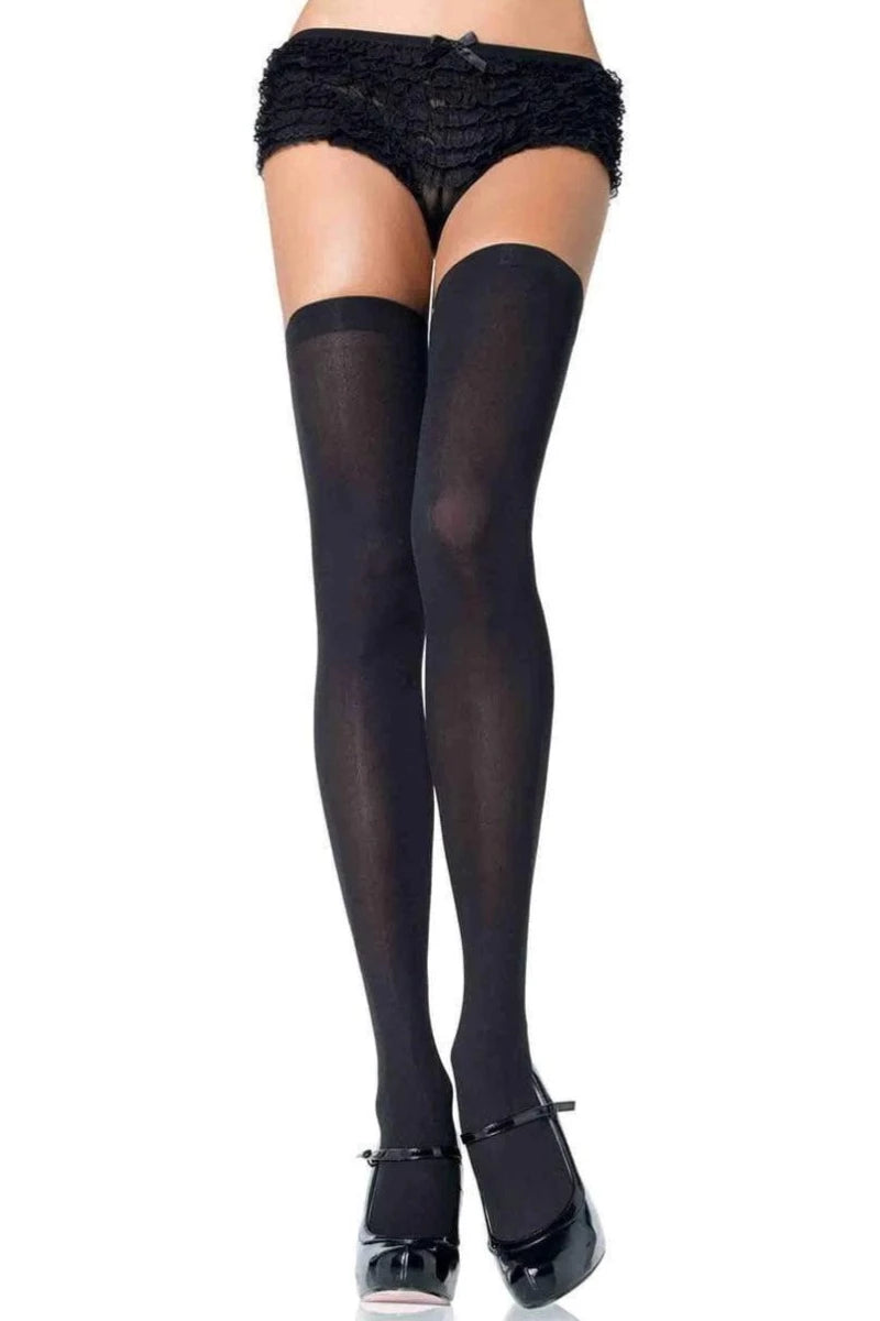 Black Opaque Nylon Thigh Highs - AMIClubwear