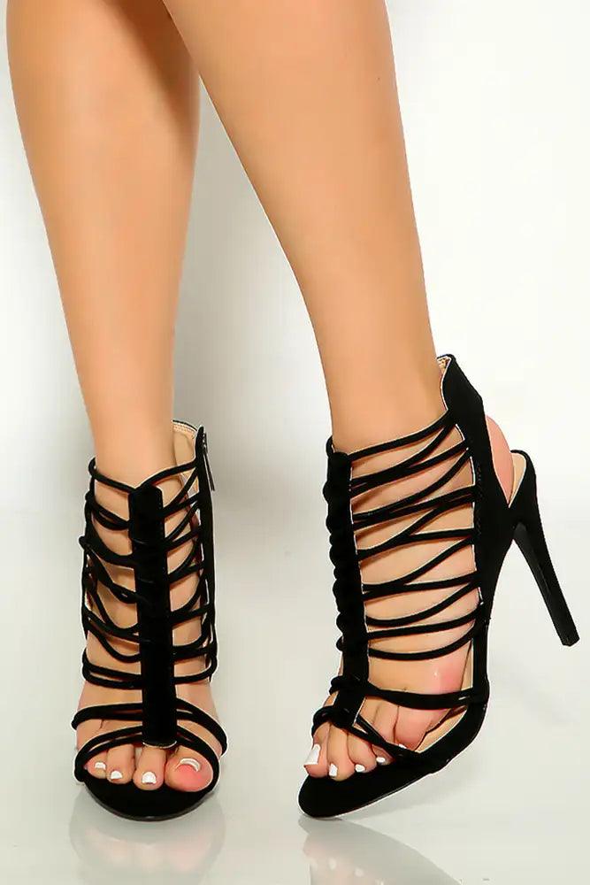Stay Strapped - By Nicole Kirkland - Made to Order - Black Patent Lycra Strappy  Heel - Burju Shoes