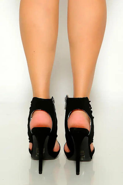 Black Open Toe Caged Strappy High Heels - AMIClubwear