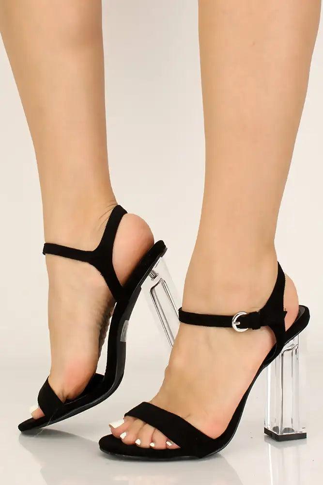 Black Open Toe Chunky Heels - AMIClubwear