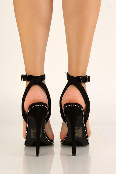 Black Open Toe Clear Strap High Heels - AMIClubwear
