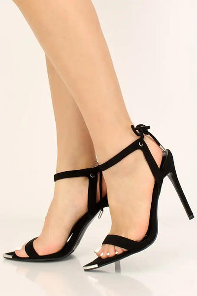Black Open Toe Lace Up High Heels - AMIClubwear