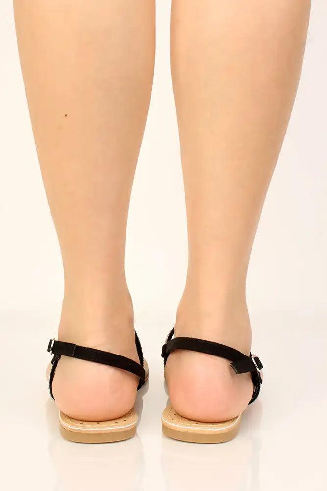 Black Open Toe Rhinestone Accent Sandals - AMIClubwear