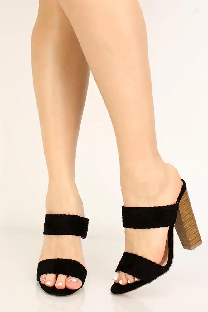 Black Open Toe Slip On Chunky Heels - AMIClubwear
