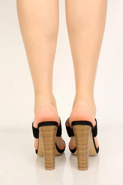 Black Open Toe Slip On Chunky Heels - AMIClubwear