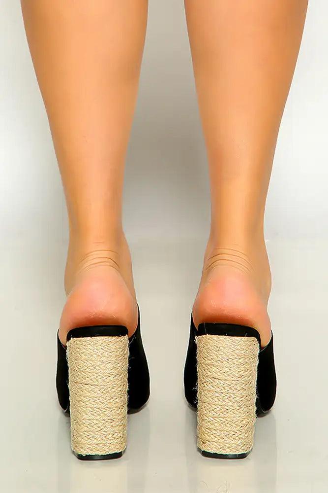 Black Open Toe Slip On Woven High Heel Mules - AMIClubwear