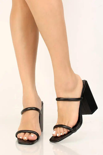 Black Open Toe Strappy Chunky Heels - AMIClubwear