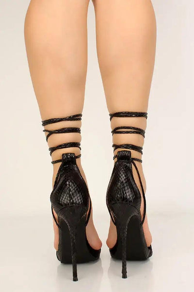 Black Open Toe Strappy Lace Up High Heels - AMIClubwear