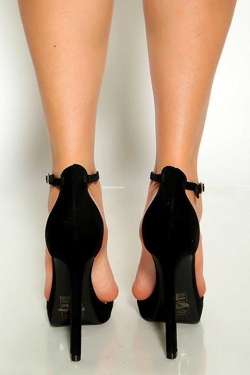 Black Open Toe T-Strap High Heels - AMIClubwear