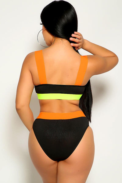 Black Orange Two Tone Two Piece Swimsuit - AMIClubwear