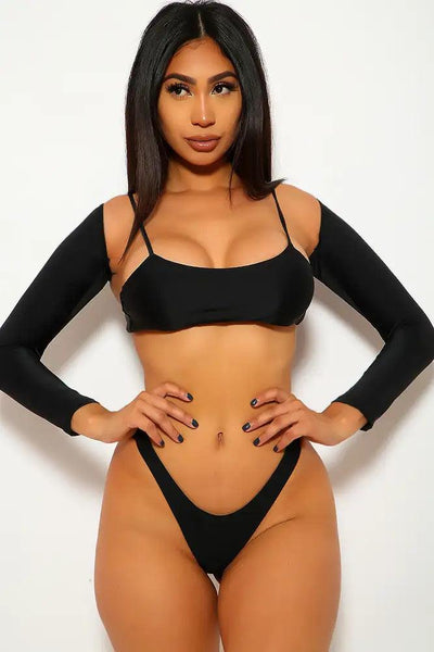 Black Padded Cheeky Three Piece Swimsuit - AMIClubwear