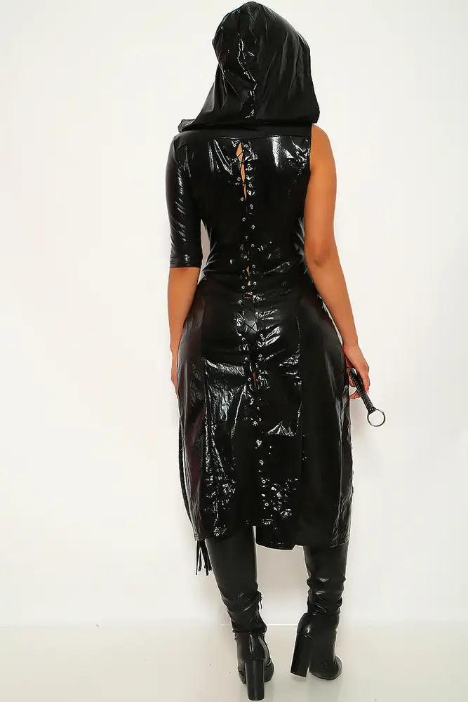 Black Patent Lace Up 2 Piece Costume - AMIClubwear