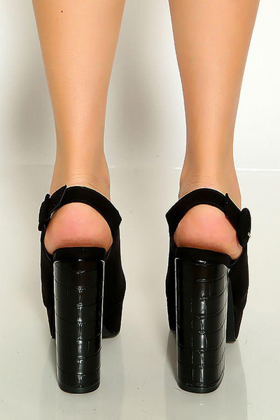 Black Peep Toe Platform Chunky Heel Sling Back Booties - AMIClubwear