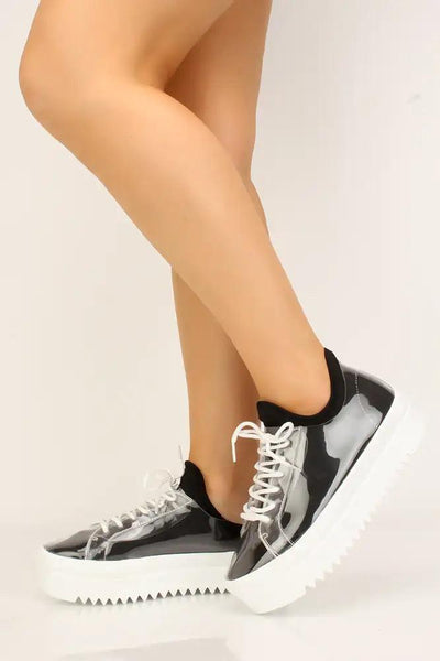 Black Perforated Clear Detail Platform Sneakers - AMIClubwear