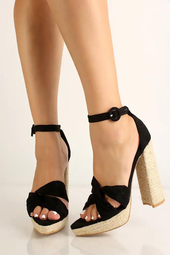 Black Platform Chunky Heels - AMIClubwear