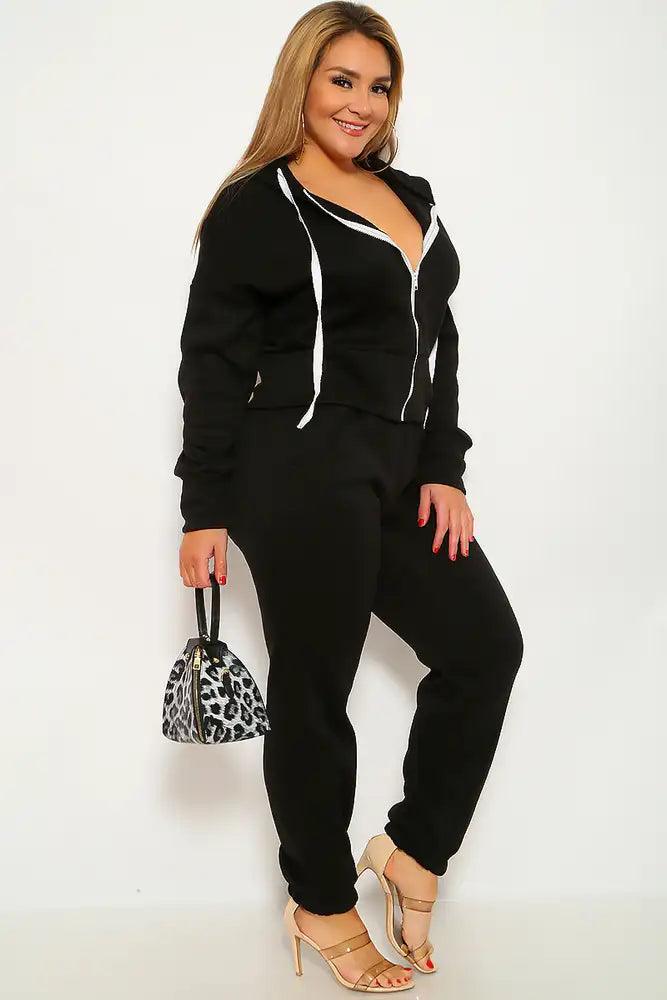Black Plus Size Two Piece Outfit - AMIClubwear