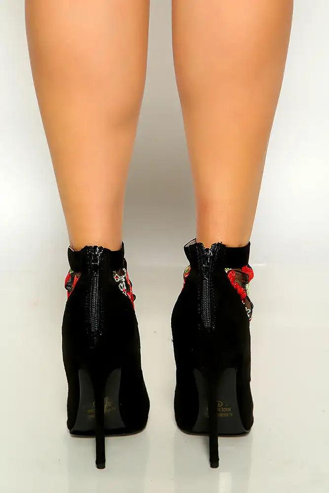 Black Pointy Toe Floral Mesh High Heels - AMIClubwear