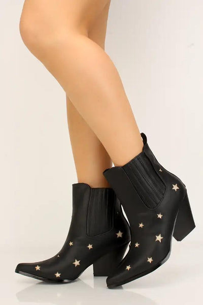 Black Pointy Toe Glitter Stars Booties - AMIClubwear