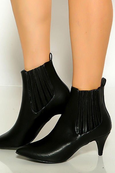 Black Pointy Toe Kitten Heel Booties - AMIClubwear