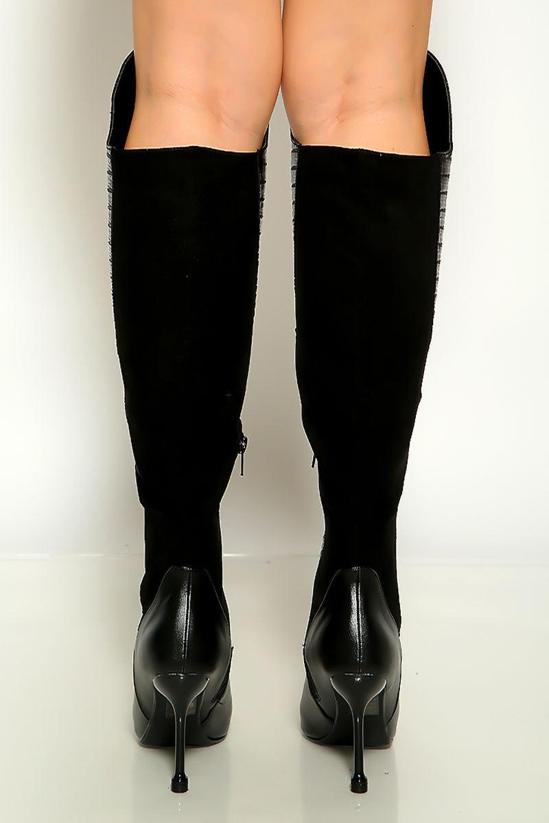 Black Pointy Toe Knee High Heel Boots - AMIClubwear