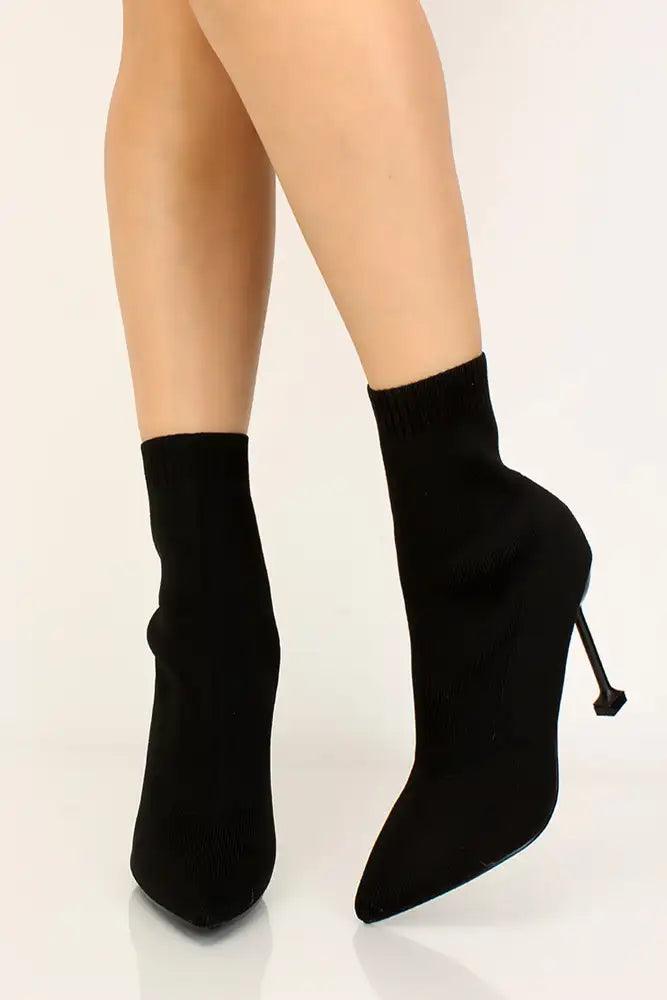 Black Pointy Toe Lycra Booties - AMIClubwear