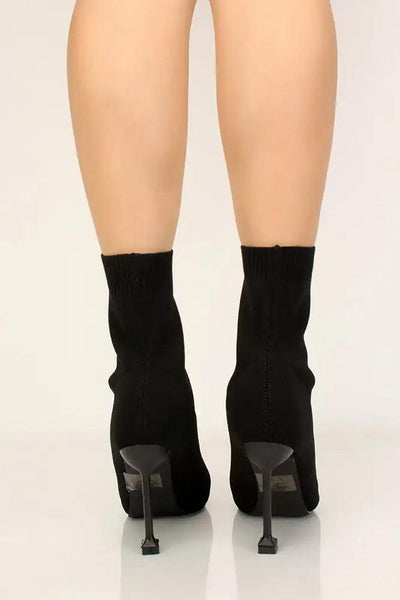 Black Pointy Toe Lycra Booties - AMIClubwear