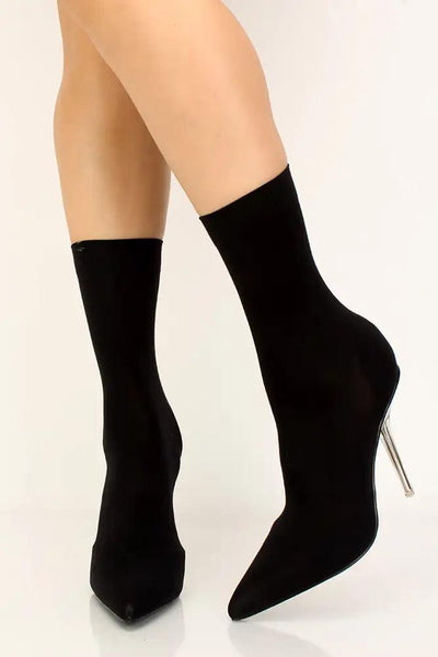 Black Pointy Toe Lycra Knit Booties - AMIClubwear