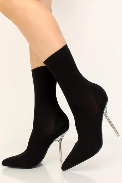 Black Pointy Toe Lycra Knit Booties - AMIClubwear