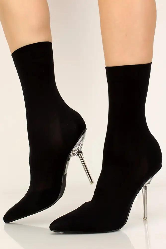 Black Pointy Toe Lycra Knit Booties - AMIClubwear