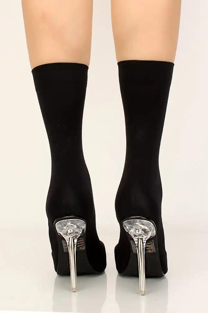 Black Pointy Toe Lycra Knit Booties - AMIClubwear